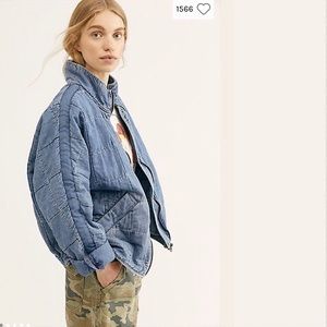 Free People Dolman Quilted Knit Denim Puffer Jacket